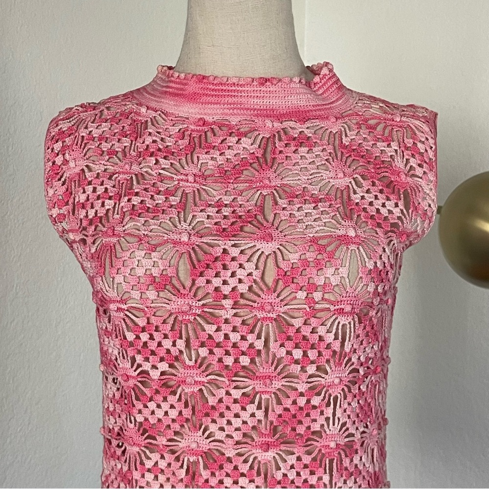 Vintage Hippie Mod Crochet High Neck Top - Picture 5 of 9
